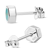 Turquoise Hexagon Silver Stud Earrings, e373